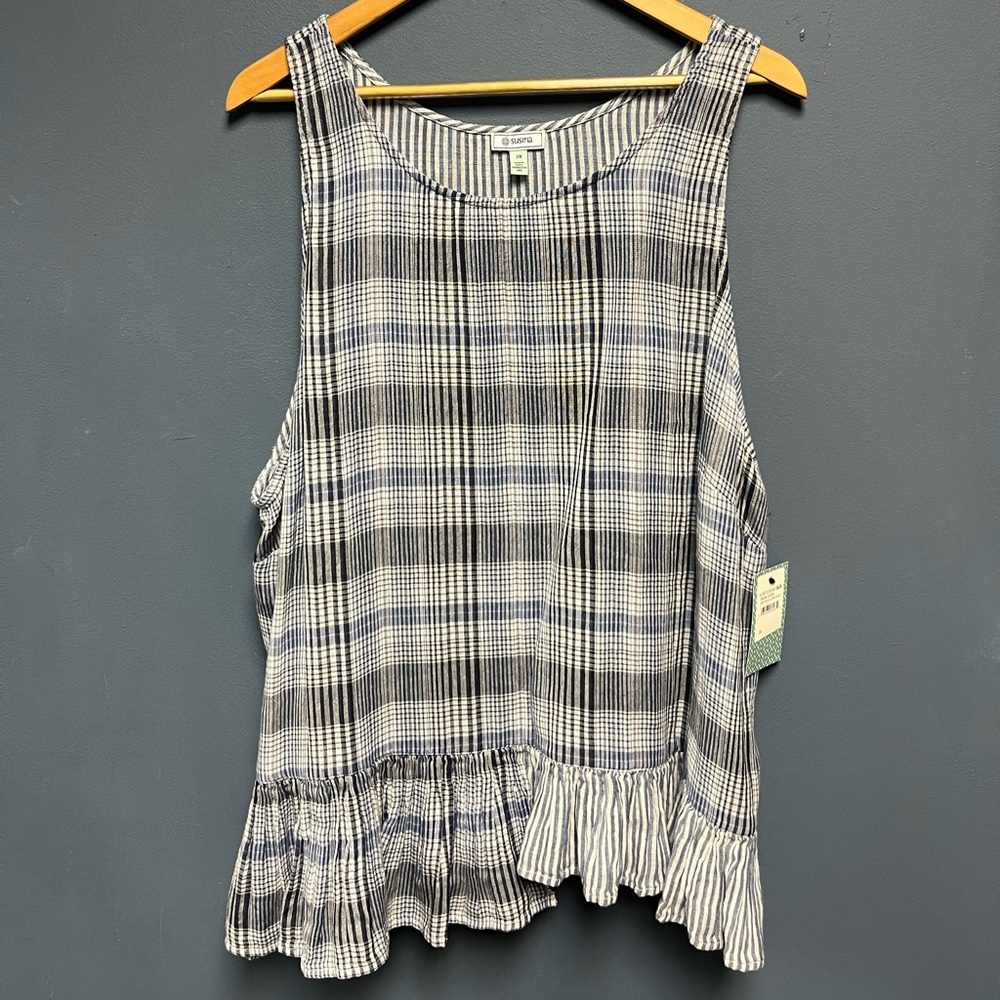 Susina Plus Size Mixed Print Seersucker Cotton Tank